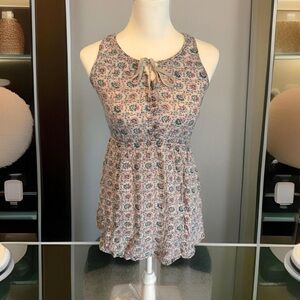 Gray/purle pleated floral mini dress ECOTE XS